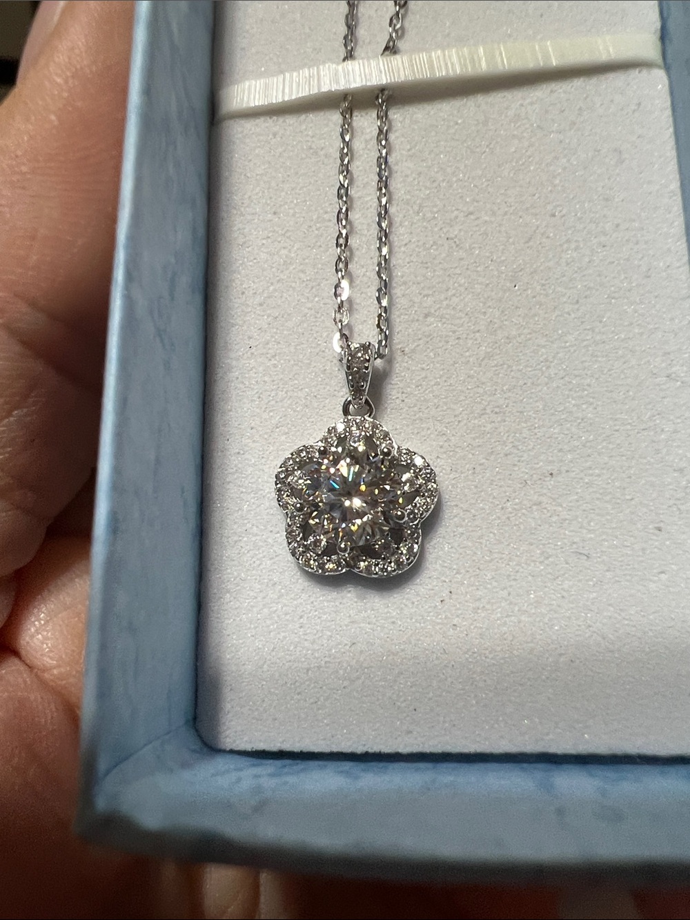 Sterling Silver Sparkling Flower Moissanite Pendant Necklace - White